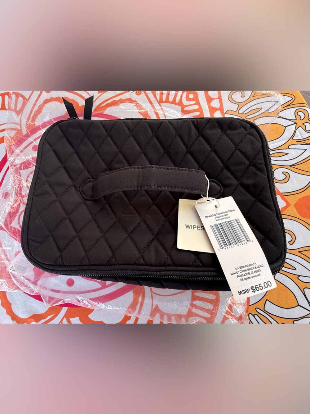 Vera Bradley Brush Up Travel Cosmetic Case Bag Moonless Night Black Makeup NWT